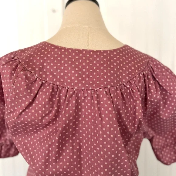 Vintage Pink Polka Dot Peasant Blouse Large Bow Detail Puff Sleeves 100% Cotton - Picture 5 of 9